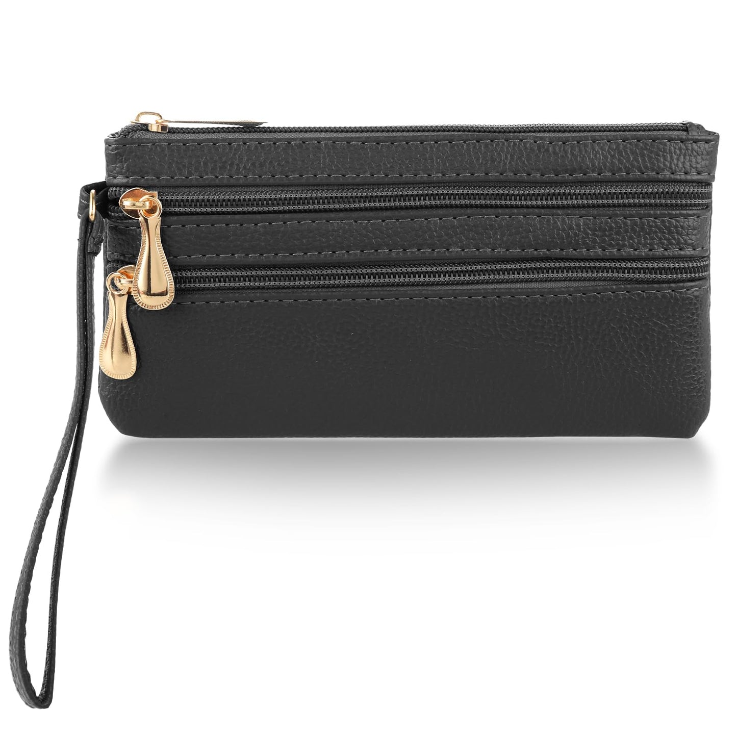 simarro Wristlet Clutch Purse, Lambskin Soft Leather Long Multi-pocket Wrist Bag With Strap Portable Wallet for Women Coin Pocket Credit Card ID Key Headset Lipstick Phone(Black)