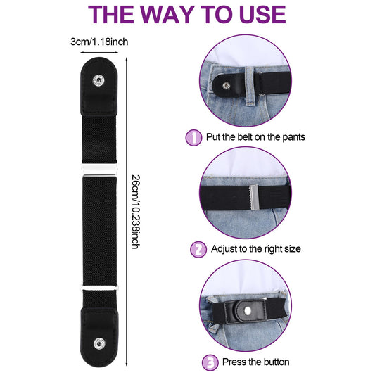 AOZUO 2pcs No Buckle Belt for Women Men, Adjustable Invisible Buckleless Elastic Bands for Jeans Casual Pants Waistband