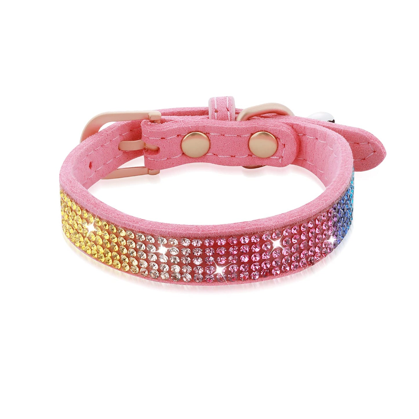 TIESOME Rhinestone Cat Collar with Bells, Bling Colorful Crystals Kittens Collars Breakaway Leather Kitten Collars Adjustable Collars for Pet Small Cats Dogs Kittens Puppies(Neck Fit 7"-11", Pink)