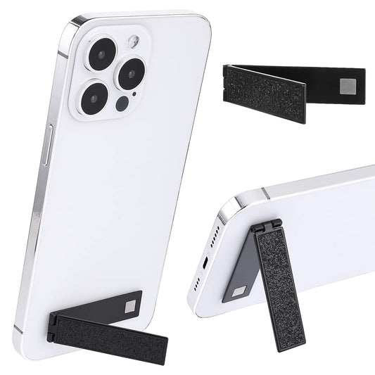 Bewudy Ultra-Thin Phone Stand, 2 Pcs Mini Cell Phone Kickstand, Invisible Holder for Back of Phone, Foldable Phone Stand for Desk, Compatible with Most Phones and Case (Black)