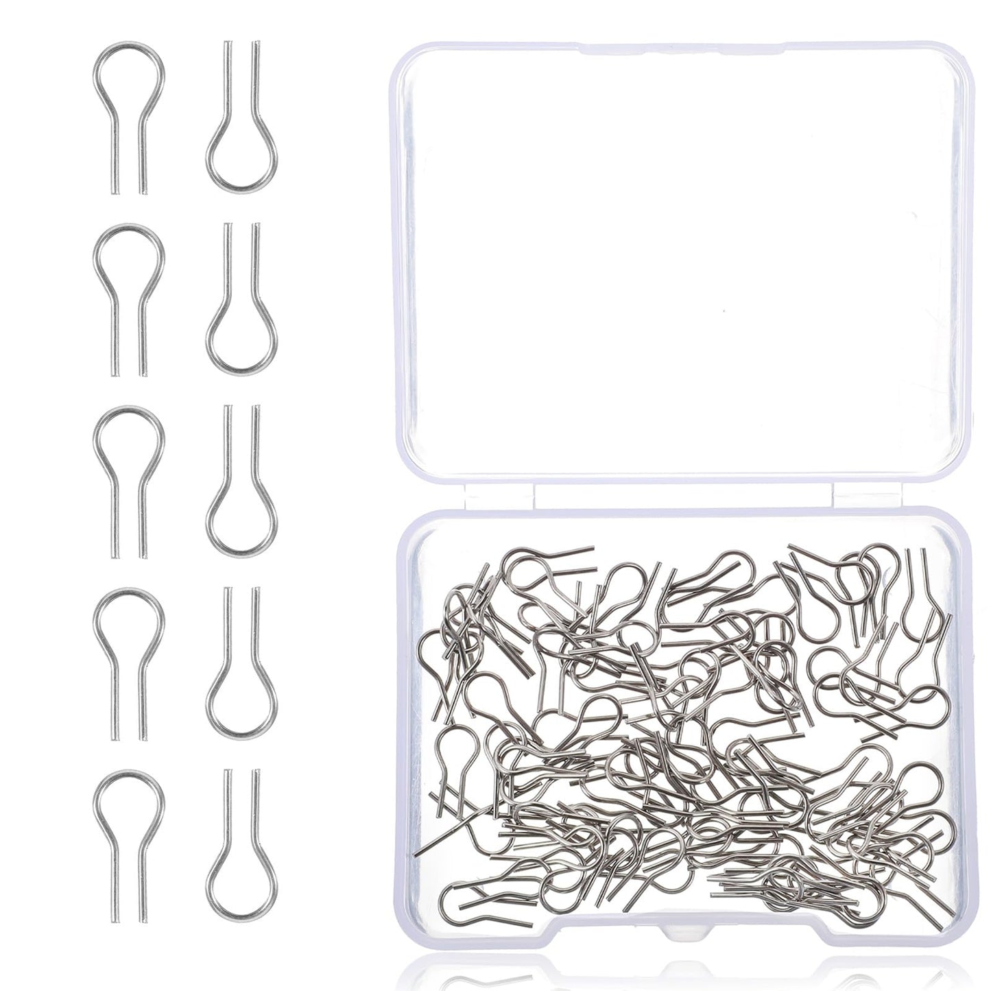 JIYIN 100Pcs High Temperature Nichrome Wire Jump Rings, R-Shaped Hanging Burning Needle with 1 Plastic Storage Box, Nichrome Hooks for DIY Pendant Ceramic Bead Ornaments Porcelain and Fusing in Glass