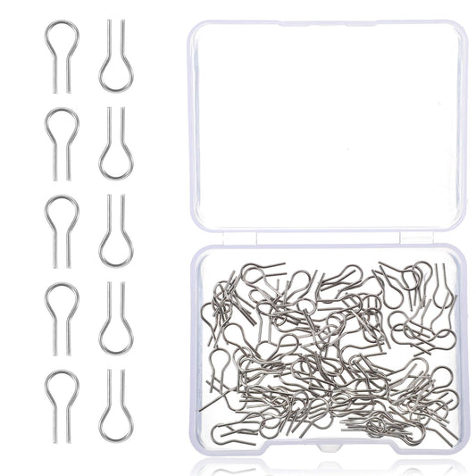 JIYIN 100Pcs High Temperature Nichrome Wire Jump Rings, R-Shaped Hanging Burning Needle with 1 Plastic Storage Box, Nichrome Hooks for DIY Pendant Ceramic Bead Ornaments Porcelain and Fusing in Glass