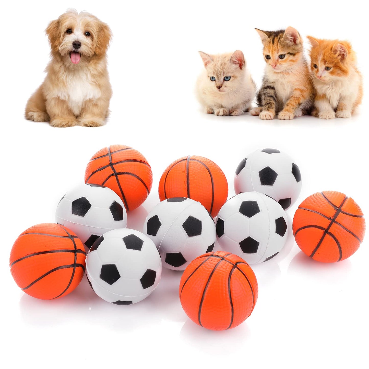 TIESOME 10Packs Large Dog Ball Toy, Dog Cat Balls Interactive Cat Toy Balls Toys Chew Toys for Small Dogs Puppy Cats Kittens 5 Football 5 Basketball