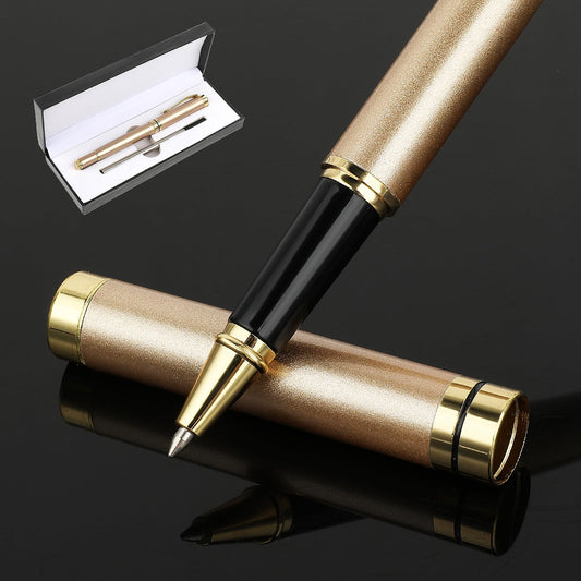 Andibro 0.5mm Luxury Ballpoint Pen, Metal Journal Pen, Professional Pen With Gift Box Heavy Duty Pretty Pens Nice Pen with 1 Refill for Men Women Smooth Writing Rollerball Pen Office Pen(Gold)