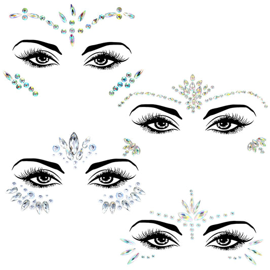 MBAIYO 4 Sets Face Gems for Women, Self Adhesive Glitter Face Jewels Festival Stick On Faces Gems Tattoo Stickers for Parties Halloween Cosplay