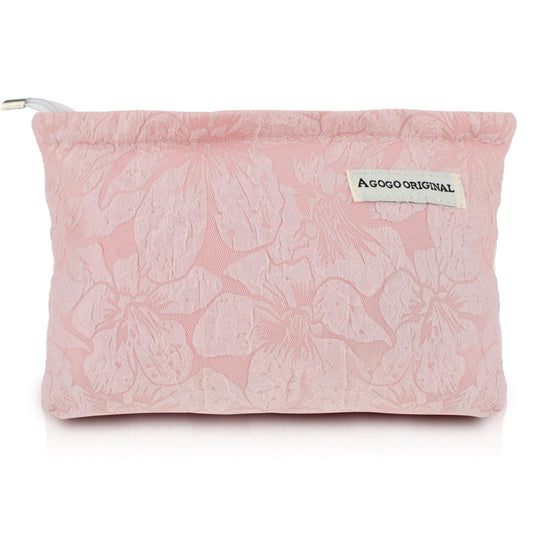 Amabro Floral Makeup Bag, Flower Cosmetic Bag Large Capacity Toiletry Bag Zipper Makeup Brush Pouch for Women Girls Travel Skincare Storage Tool Makeup Organizer (Pink)