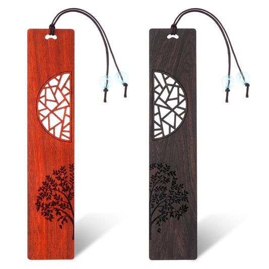 TIESOME 2 Pcs Wooden Bookmarks for Book Lovers, Handmade Vintage Wood Bookmark with Double-Bead Pendant Natural Hollowing Craft Bookmark Retro Carving Bookmarks Page Markers Personalized Bookmarks