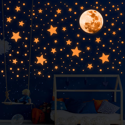 Molain 538Pcs Glow in The Dark Wall Stickers, Luminous Ceiling Stars Moon Space Galaxy Universe Planet Wall Decals Self-Adhesive Glowing Stickers for Kids Bedroom Nursery Living Room Decor (Pink)