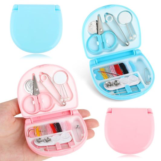 Amaxiu 2pcs Mini Sewing Needle Thread Kit, Portable Travel Sewing Tools DIY Sewing Supplies Basic Starter Beginners Sew Repair Set for Home, Traveller, Adults, Emergency(Dark Pink, Dark Blue)