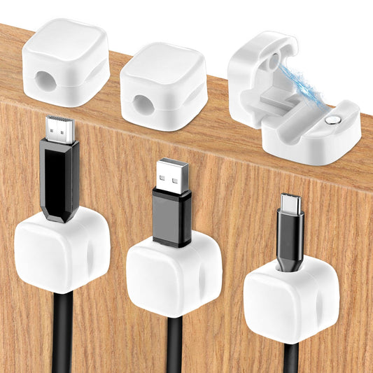 cobee 6 Pcs Magnetic Cord Organizer, Under Desk Cable Management, Adhesive Wire Holder Keeper Organizer, Hide Phone Charging Cable Keeper(White)