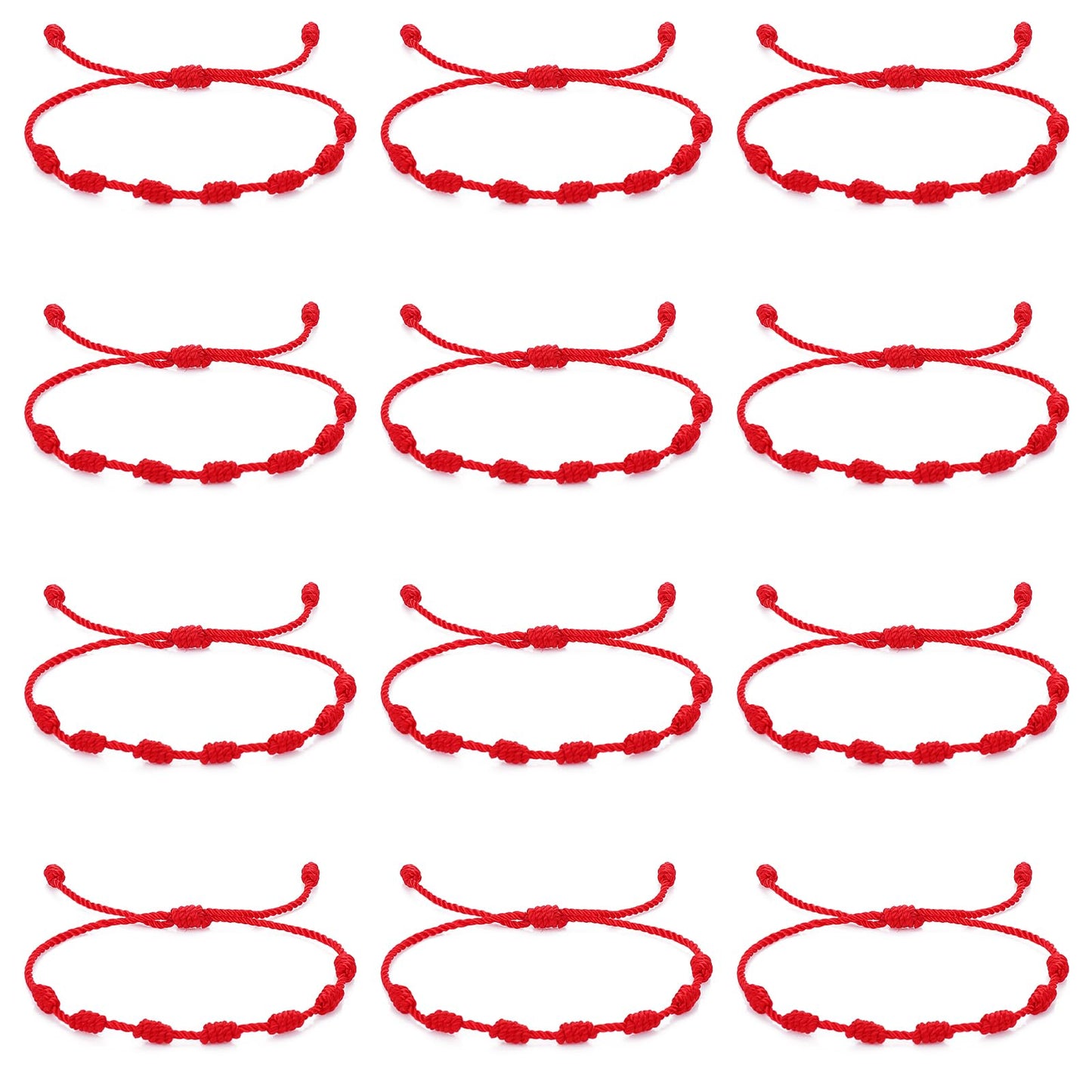 AOZUO Pack of 12 Red Cord Bracelets, Adjustable 7 Knots Red Cord Bracelet Protection Lucky Bracelet Knot Chain Braided Bracelet Amulet Anklet for Protection Blessing Friendship Lovers Women,