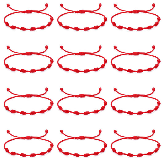 AOZUO Pack of 12 Red Cord Bracelets, Adjustable 7 Knots Red Cord Bracelet Protection Lucky Bracelet Knot Chain Braided Bracelet Amulet Anklet for Protection Blessing Friendship Lovers Women,
