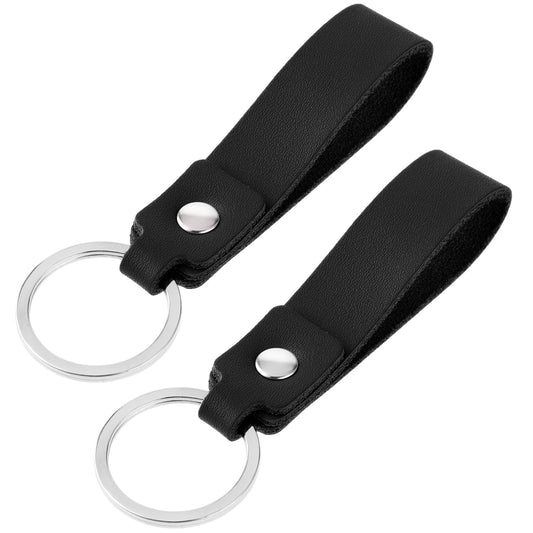 Bewudy 2Pcs Leather Keychain Strap for Car Car Keys, Silver Key Ring Holder for Men and Women, Metal Key Ring Key Chains Clips(Black)