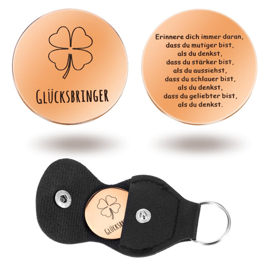 AOZUO Motivational Bag Embrace Lucky Charm Clover Leaf Lucky Coin Embrace Coin Pendant with Key Chain Lucky Charm Exam Pocket Hug Motivational Gifts (Gold)
