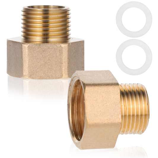 Bewudy 2 Pack Brass Fittings, 1/2" to 3/4" Reducer Adapter Coupler, NPT Male x Female With White Sealing Gasket