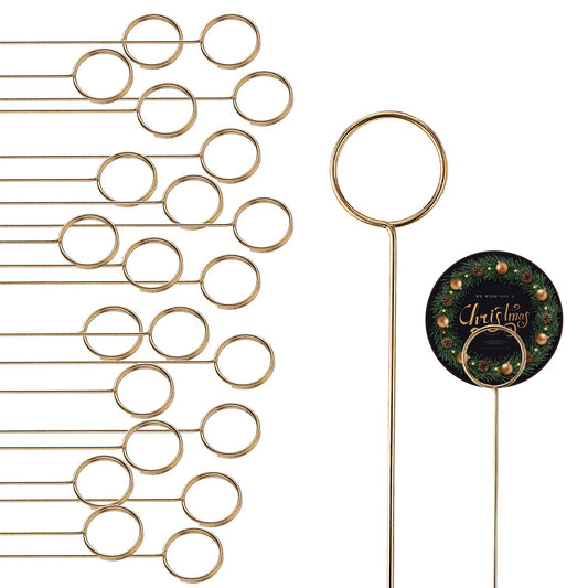 cobee 40pcs Floral Pick Card Holders, Metal Wire Floral Place Card Holder Gold Photo Memo Holder Floral Picks Stick Ring Loop Clips for Flower Arrangements Wedding Part Birthday Cake(Round)