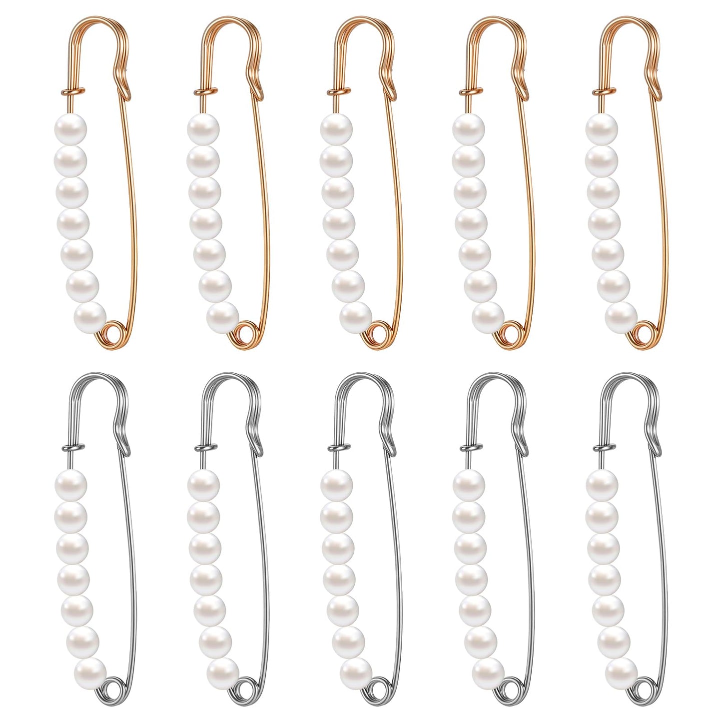AOZUO 10 Pcs Faux Pearl Brooch Pins, Sweater Shawl Hat Pearl Brooch Pins Decorative Safety Pins for Clothing Simulation Pearl Safety Pins Woven Shawl Clip Fashion Brooches and Pins for Women