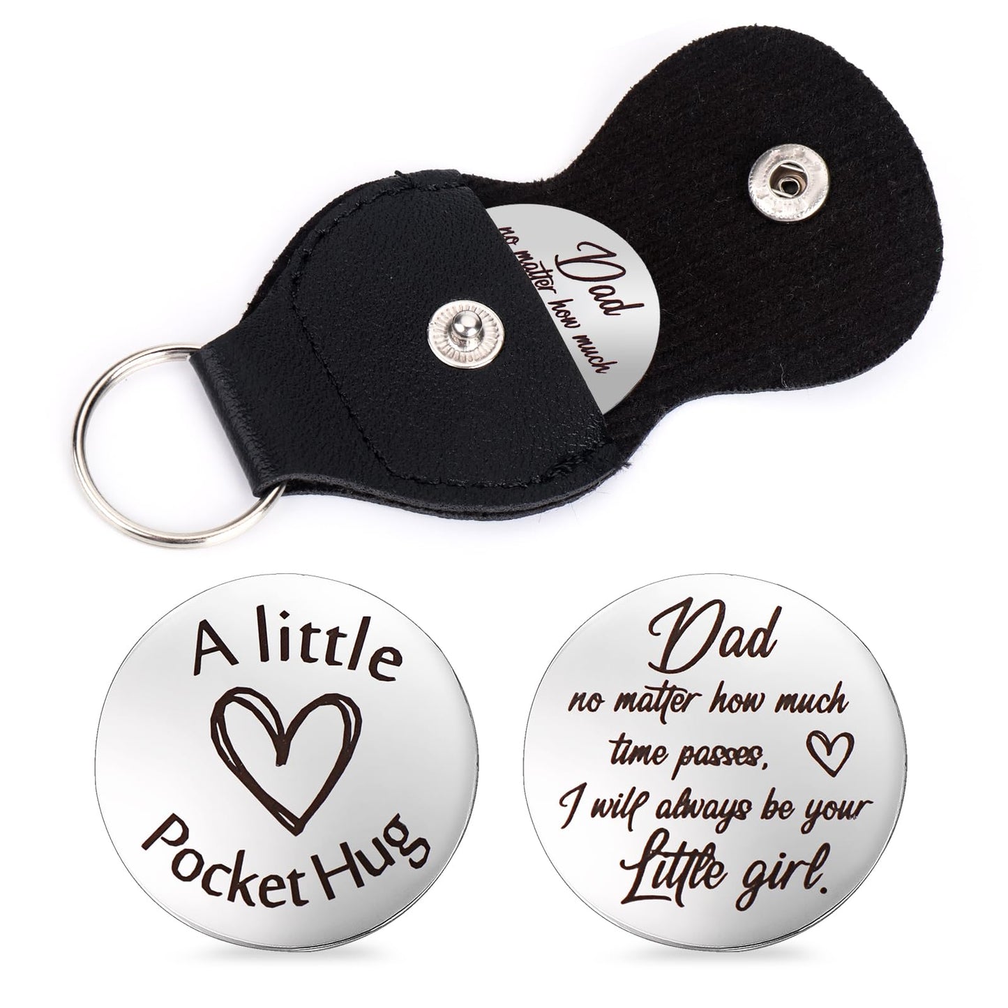 AmabroPocket Hug Token Long Distance Relationship Keepsake Gifts Double Sided Engraved Keepsake with Leather Keychain for Women Man(Style H)