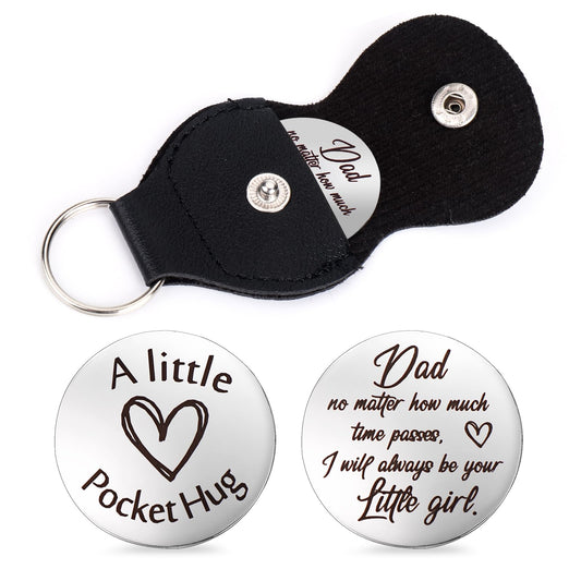 AmabroPocket Hug Token Long Distance Relationship Keepsake Gifts Double Sided Engraved Keepsake with Leather Keychain for Women Man(Style H)