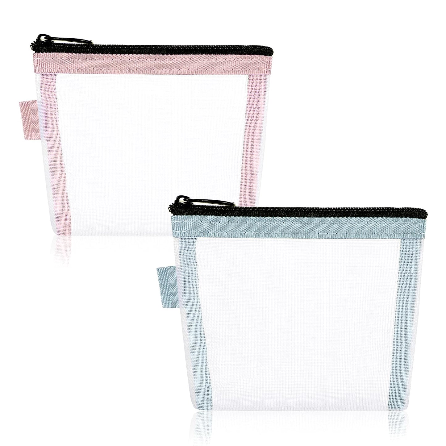 AOZUO Zipper Mesh Makeup Bags, 2PCS Mini Makeup Pouch Pocket Cosmetic Bag Portable Travel Beauty Cosmetic Accessories Organizer for Lipstick Coin Credit Card?4.68×4.13Inch?, Pink+Blue