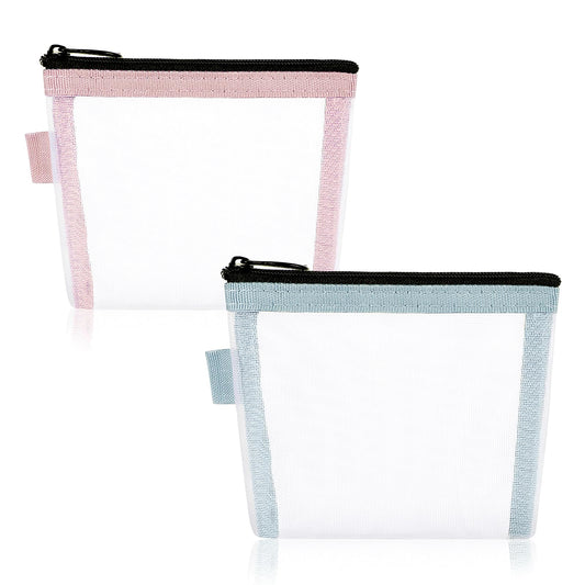 AOZUO Zipper Mesh Makeup Bags, 2PCS Mini Makeup Pouch Pocket Cosmetic Bag Portable Travel Beauty Cosmetic Accessories Organizer for Lipstick Coin Credit Card?4.68×4.13Inch?, Pink+Blue