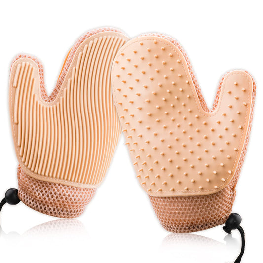 TIESOME 2 in 1 Cat Dog Grooming Gloves, Pet Fur Remover Glove Deshedding Brush Glove Pet Hair Massage Gloves Pet Hair Remover Mitt for Clothes Couch Carpet(Pink)