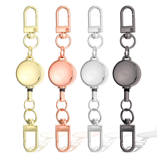 Molain 4 PCS Retractable Keychain, Retractable Badge Reels Metal Badge Holder with Hook Stretchable Lanyard for ID Card and Keys 4 Colors