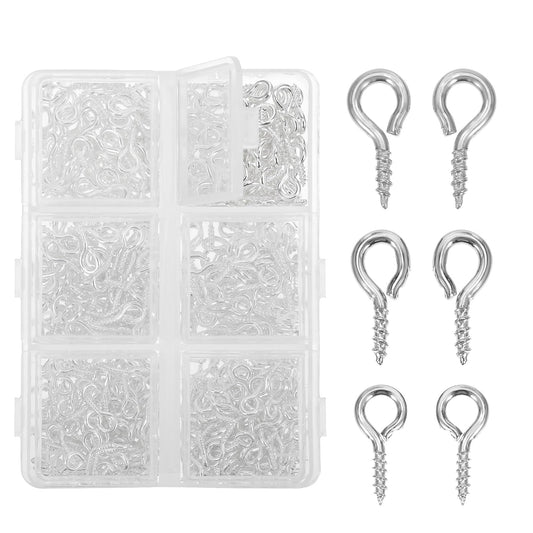 AOZUO Pack of 400 3 Sizes Eyelet Screws, Small Screw Eyelets with Storage Box, Metal Eye Screw Hooks, Small Hooks for Small Screws, Eye Bolt, Eyelets for Jewellery, Pendants, Beads