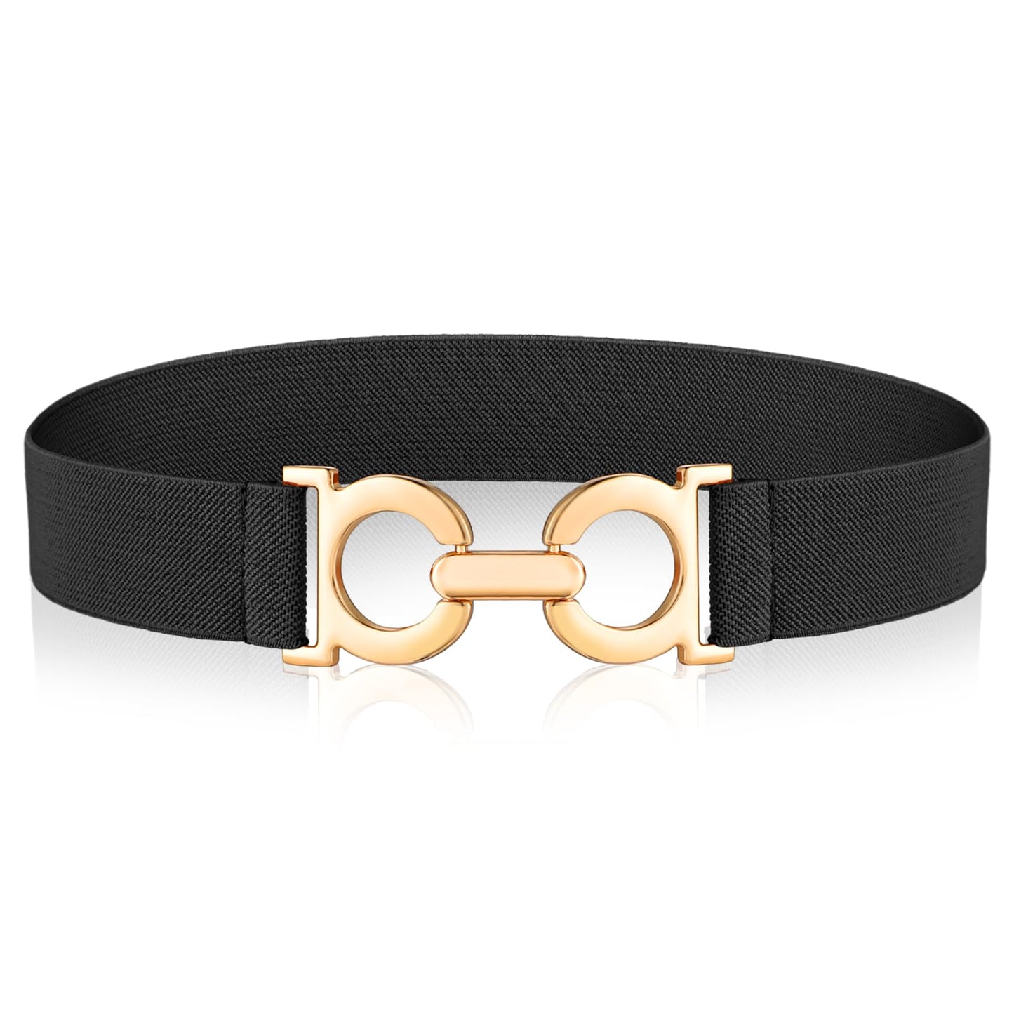 Amabro Women Elastic Belt, Stretchy Belt with Gold Buckle Waist Band for Ladies Retro Waist Belt for Dresses Jeans Pants(Black)