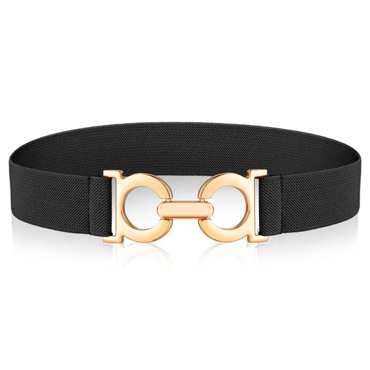 Amabro Women Elastic Belt, Stretchy Belt with Gold Buckle Waist Band for Ladies Retro Waist Belt for Dresses Jeans Pants(Black)