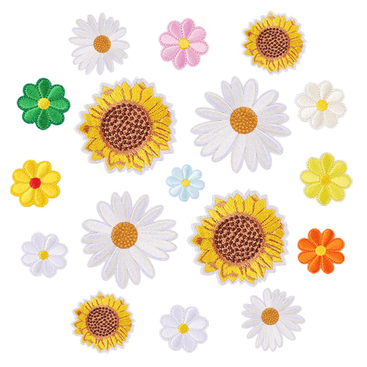 Amaxiu Sunflower Iron on Patches, 17 Pieces Colorful Daisy Applique Patches Clothing Repair Embroidered Patches Sew on DIY Flower Patch for Jeans Bags Jackets Hat DIY Crafts