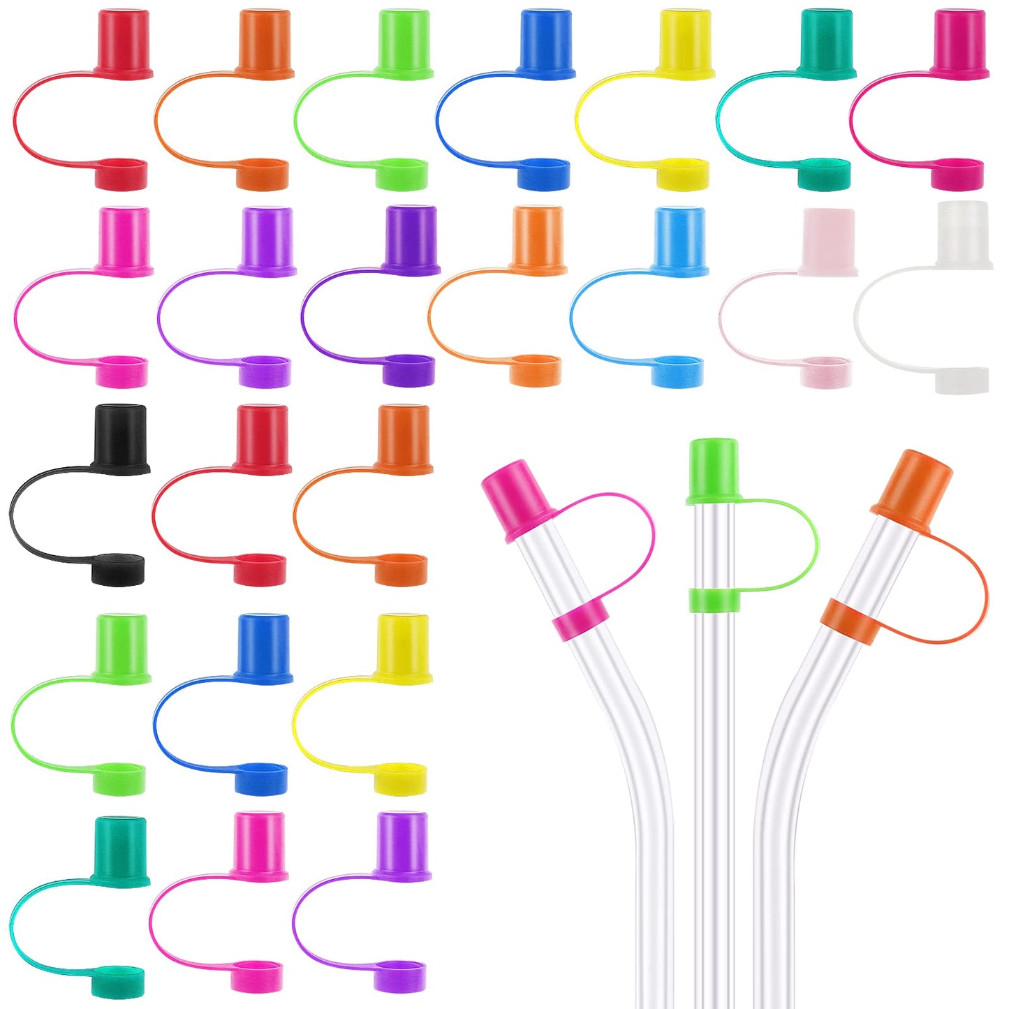 cobee Reusable Straw Cover, 30 Pieces Colorful Drinking Straw Dust Cover Straw Plugs Dust Cap Kit Straw Tips Cover Toppers for 8-10mm Straws