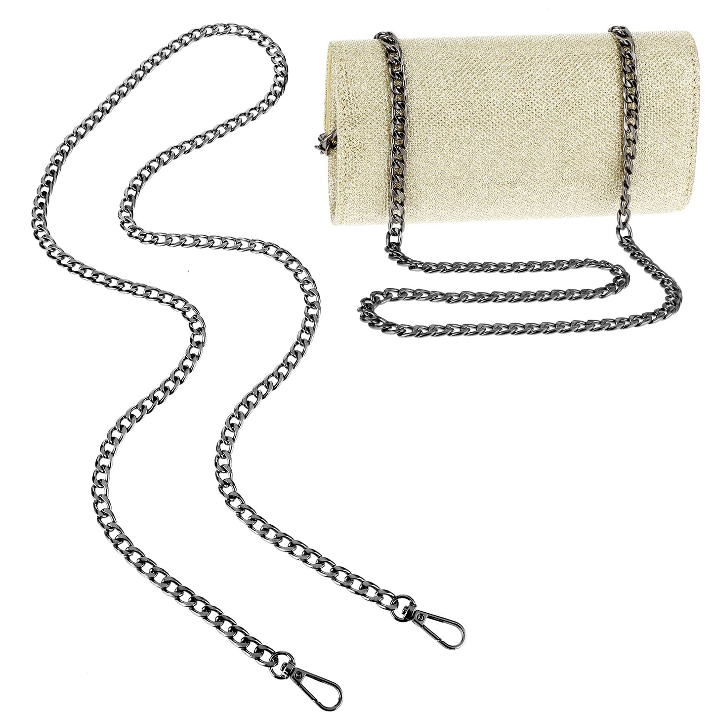 Molain 47"/120cm Bag Chain, Metal Chain Carrying Strap Chain Handbag Chains Crossbody Replacement Chain with Metal Buckles for Handbag Shoulder Cross Body Bag(Black)
