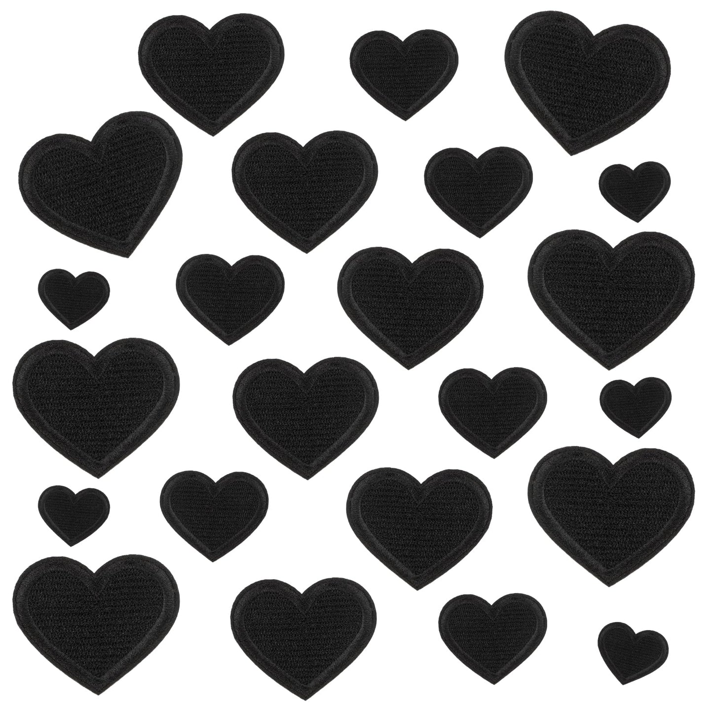 Giantree 24Pcs Heart Shape Iron on Patches, Mini Cute Heart Shape Iron-on Sew-on Patches Embroidered Applique Decoration Patches 4 Size Heart Patches for Clothing Jackets Jeans Hats Backpacks(Black)