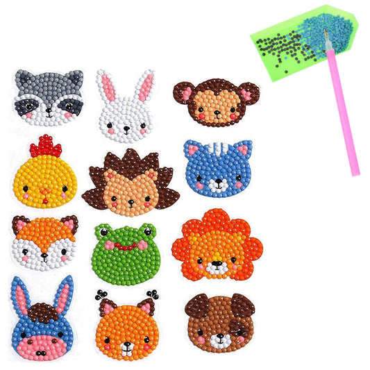 cobee 5D Diamond Art Painting Stickers, 12PCS Diamond Art Mosaic Stickers Animals Gem Diamond Art 5D DIY Diamond Paint Kits Digital Diamond Paint by Numbers Kits for Children Adult Beginners(Style-B)