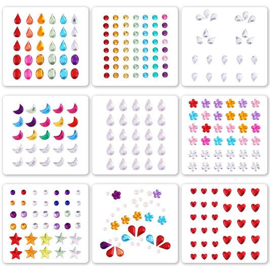 Amabro 9 Sheets Colorful Face Gems Stickers, 321PCS Self Adhesive Face Jewels Stick on Rhinestones Makeup Gems Jewels Crystal Bling Sticker for Festival Party Face Eye Arm Body Nail Decoration
