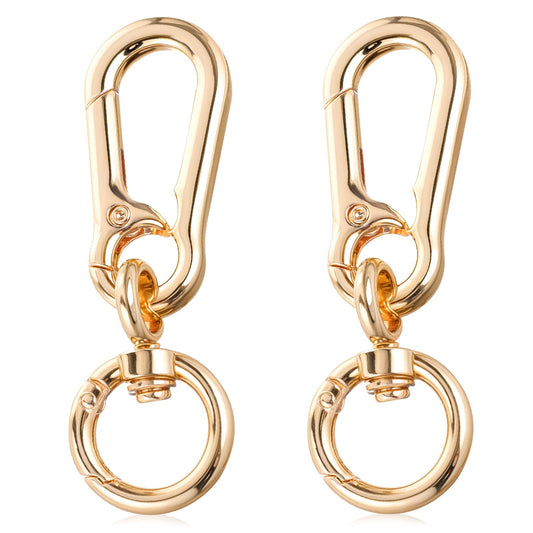 MBAIYO Golden Rotating Carabiner Hooks, Pack of 2 Metal Carabiner Key Rings with Swivel Removable Lobster Clasp for DIY Keychain Purse Handbag Craft Backpack Accessories