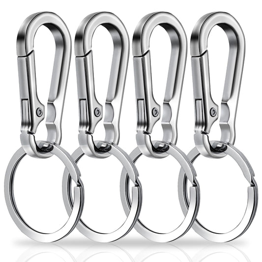 Amaxiu Heavy Duty Carabiner Keychain, Zinc Alloy Key Chain with Keyring Quick Release Metal Key Ring Clips Keyring Holder Organizer Car Key Finder Hook Keys Clip for Men Women (4 Pcs Silver)