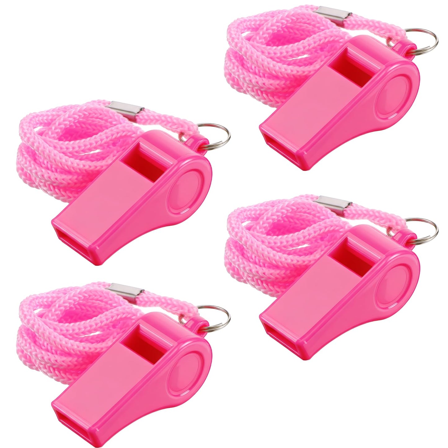 XLIUAX 4Pcs Pink Whistle, High-Pitched Pink Plastic Whistles with Lanyard for Coaches, Outdoor Enthusiasts, Dog Training, Party Favors, Basketball