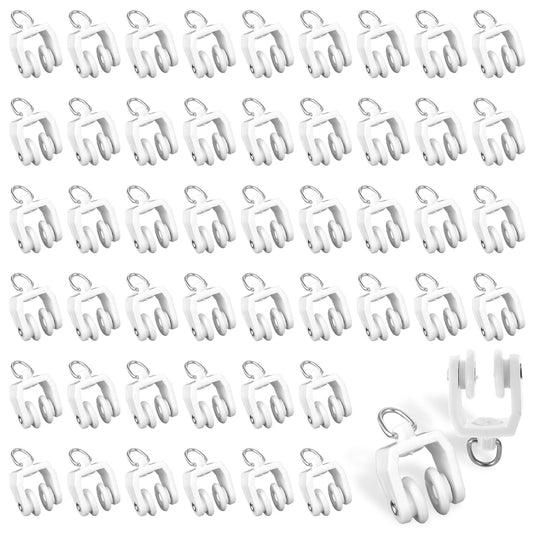 Giantree 50PCS Curtain Track Rollers, Ceiling Curtain Track Hooks Flexible Bendable Clips 11 mm White Plastic Drapery Rail Gliders with Hooks for Shower Curtain Window Straight Curved Tracks (50)