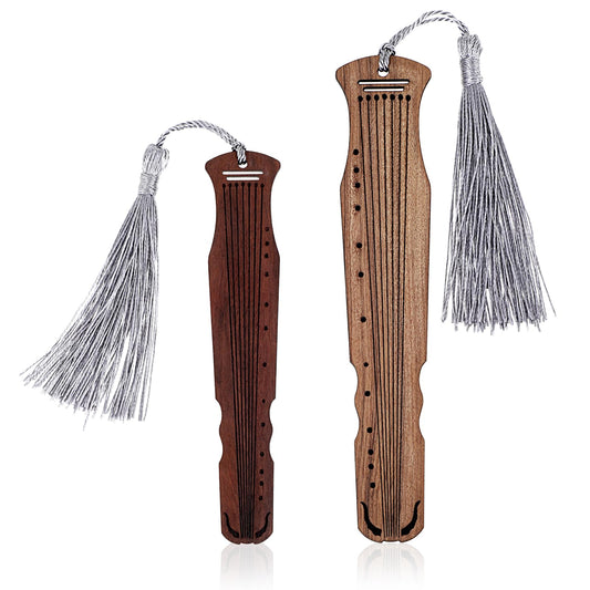Amaxiu 2PCS Wooden Bookmark for Book Lovers, Vintage Handmade Bookmark with Porcelain Pendant Natural Wooden Carving Book Mark Traditional Style Book Marks Accessories(red Brown+Brown)