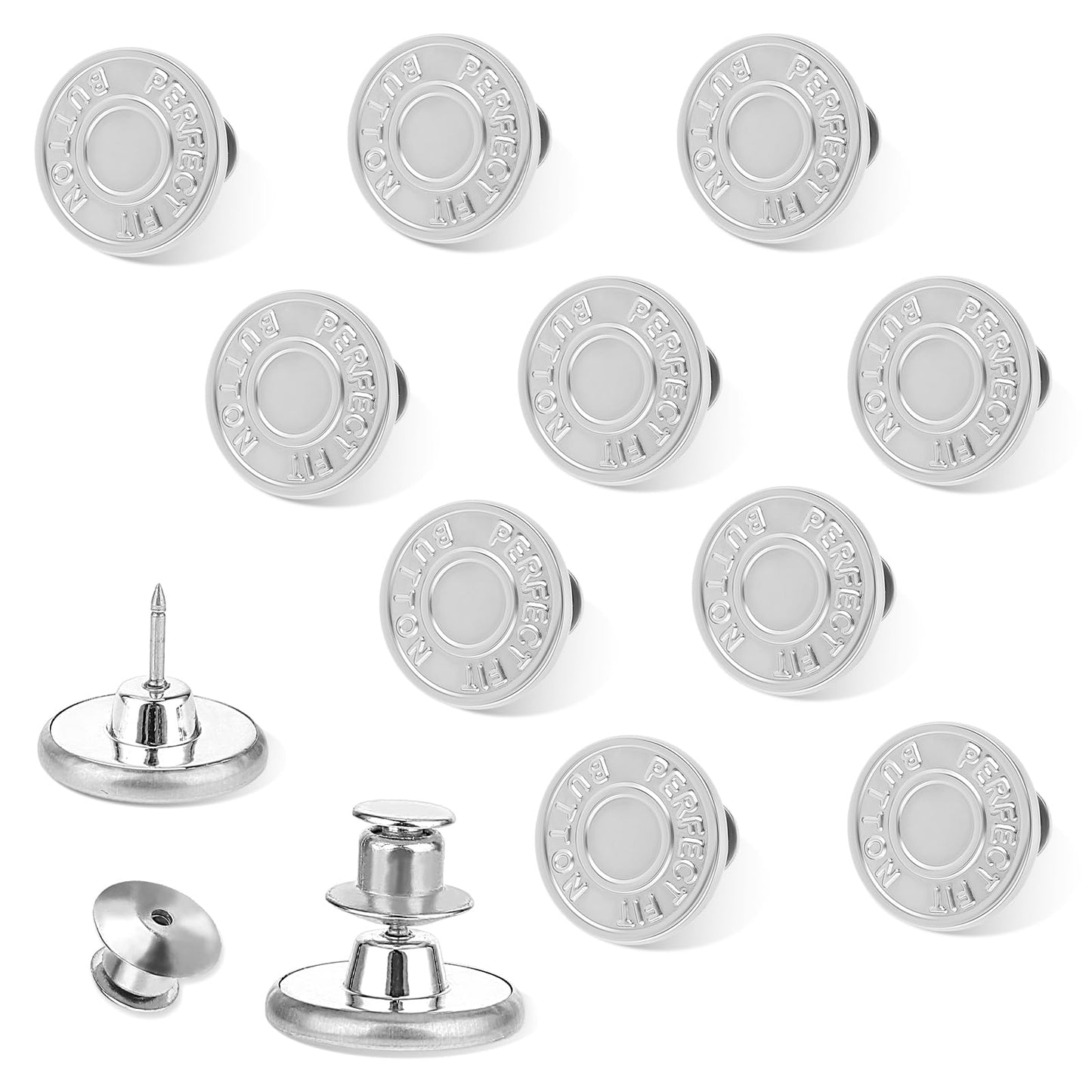 Amaxiu 10 PCS Button Pins for Jeans, 17mm No Sew No Tool Jean Button Replacement for Loose Jeans Reusable Adjustable Metal Pants Button Tightener(Style-A)