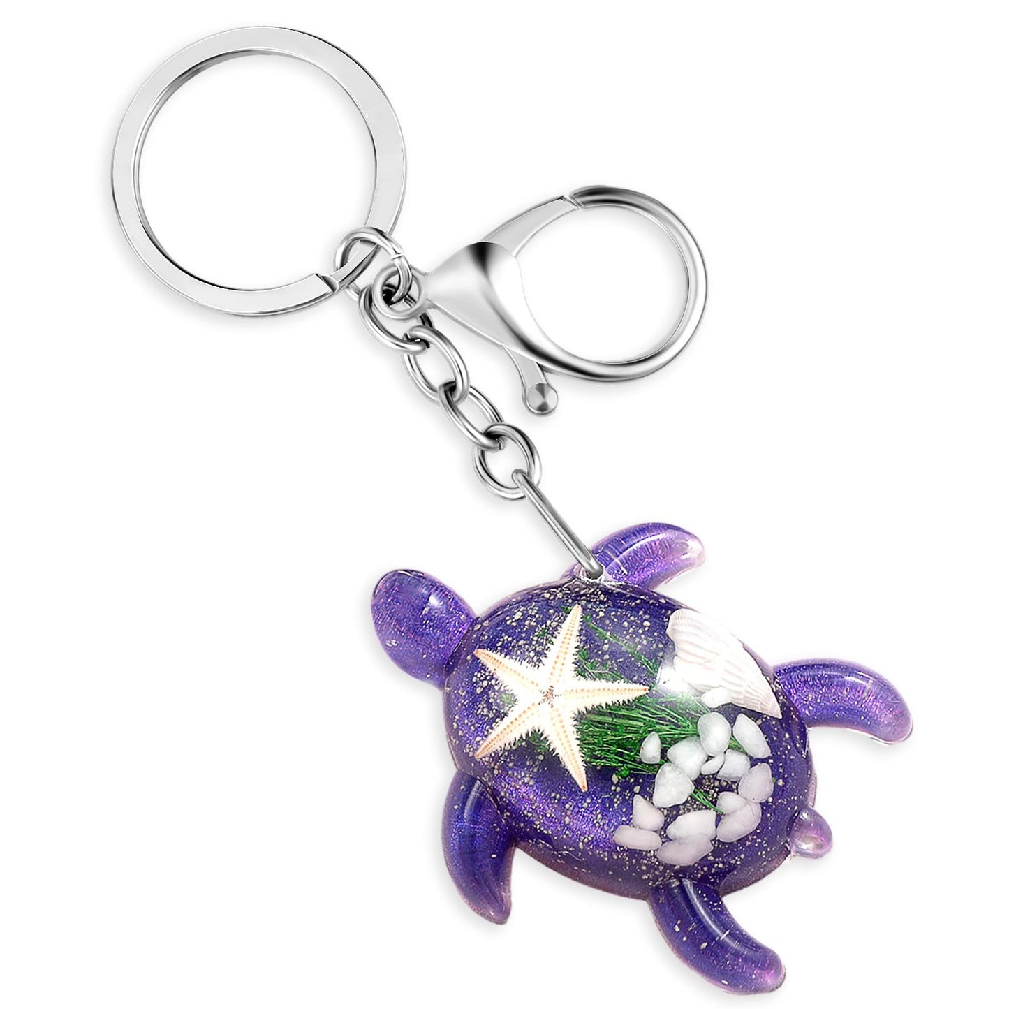 Amabro Turtle Keychain, Sea Turtle Keyring Beach Keychain with Clasp Purse Charm 3D Turtle Ocean Animal Birthday Gift(Purple)