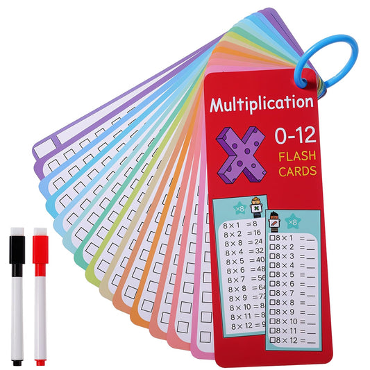 AOZUO 15PCS Times Tables Poster, Times Tables Flash Cards, Multiplication Flashcards 0-12 with 2PCS Dry Erase Markers 1 Ring, Educational Math Numberblocks for 1st to 3rd Grades