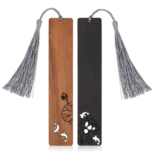 Amaxiu Wooden Bookmark for Book Lovers, 2PCS Vintage Handmade Bookmark with Tassel Natural Wooden Carving Book Mark Traditional Style Book Marks Accessories