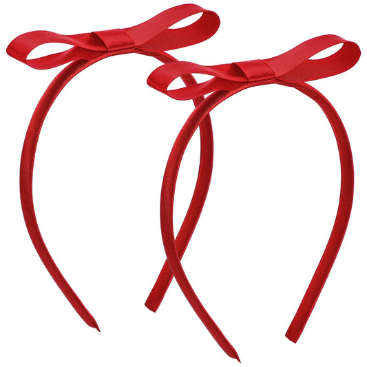 HJZHII 2PCS Red Bow Headbands, Thin Hair Bow Red Headwear Snow White Headband Matilda Costume for Women Girls Birthday Halloween Costume Party Daily Decor Cosplay Hair Accessories