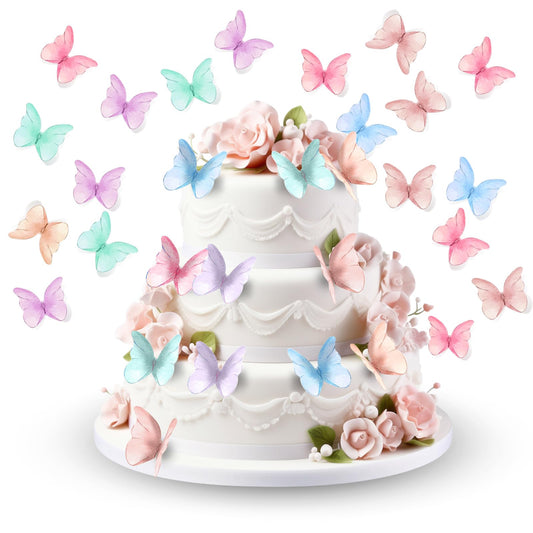 Bile 48 Pcs Edible Butterflies for Cake Decorating, Vivid Butterfly Cupcake Decorating Butterfly Cake Topper for Wedding Birthday Anniversary Flower Themed Party Decorating Princess Games (Multicolor)