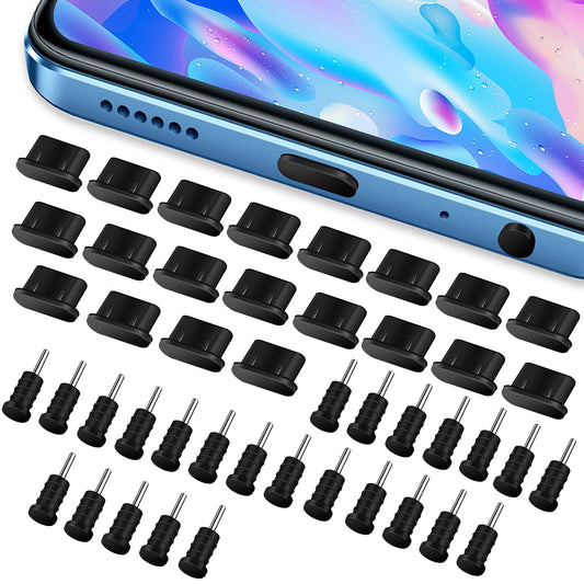Giantree Dust Plug Set, Silicone USB C Earphone Hole Anti-dust Cover Caps Charging Port Cover Type-C Dust Protectors Stopper for Smartphone Laptop (Black 50Pcs)