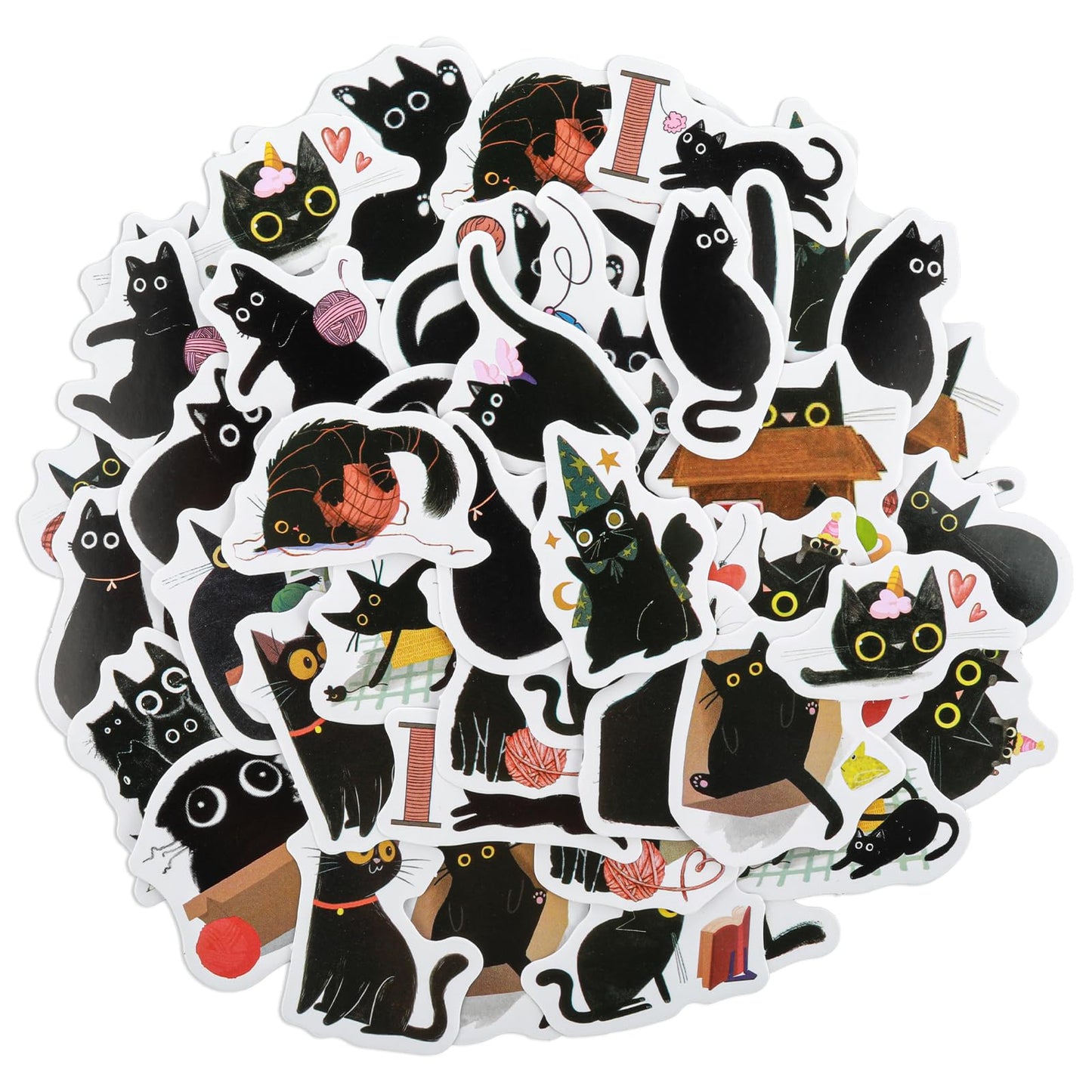 GEEHUA 91PCS Cute Black Cat Stickers, Vinyl Waterproof Decals Scrapbooking Cat Sticker DIY Decorative Stickers for Water Bottle Laptop Phone Luggage Skateboard