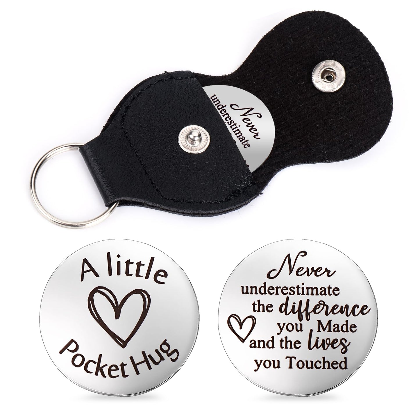 Amabro Pocket Hug Token Long Distance Relationship Keepsake Gifts Double Sided Engraved Keepsake with Leather Keychain for Women Man(Style E)